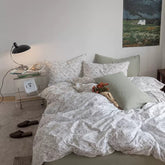 Yickyue Flower Printed 100% Pure Cotton Bedding Sets Duvet Cover Set Bed Flat Sheets Pillowcases Single Double Queen Twin Bedding Set