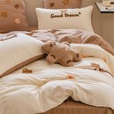 Yickyue High-end Double Yarn 100% Cotton Bedding Set Lovely Cartoon Embroidery Queen Duvet Covet Set Pure Cotton Air-Permeable Bed Sets