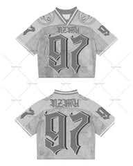 Hearujoy European and American Trendy Brand Fashion V-neck Short-sleeved Tops Women Y2k Harajuku Alphanumeric Print Oversized T-shirt Men