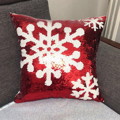 Magical Shining Christmas Deer Snowflake Cushion Cover with Sequins Throw Pillow Case Cover for Seat Car 40x40cm Christmas Gift
