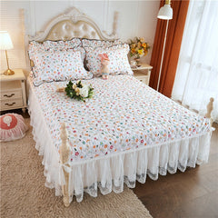Good Quality 100% Cotton Quilted Bed Skirt King Queen Size Cute Floral Printed Romantic Lace Bedspread Not Including Pillowcase