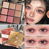 YICKYUE - Pearly Gold Eyeshadow Palette Pink Brown Matte Glitter Eyeshadow Shiny Eye Shadows 9 Colors Long-lasting Eyes Make Up Cosmetics
