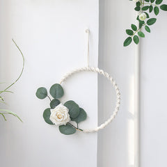 Hoop Wreath Artificial Flower and Vine Wreath Garland Hanging Pendant for Christmas Wall Decor Wedding Backdrop