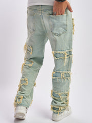 Hearujoy Solid Cotton Blend Frayed Wide Leg Jeans - Men's Stylish Street Style Bottoms