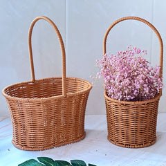YICKYUE - Handwoven Storage Basket Rattan Snack Fruit Picnic Basket Wedding Flower Hand Baskets Portable Sundries Organizer Container