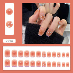 24Pcs/Box Square Head False Nails Blush Diamond Short Fake Nails Full Cover Press On Nail Tips Manicure Tool