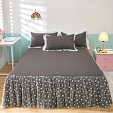 Yickyue Luxury Gray Pink Yellow Blue Orange Floral Lace Ruffles Bed Skirt Mattress Cover Bedspread Pillowcases Nordic Size Bedding Set