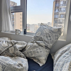 Yickyue NEW 100%Cotton Patterns Bedding Sheet Quilt Cover Pillow Cover Soft Comfortable Retro Simple Androgynous Style Dark Blue
