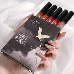5 PCS Chinese Style Lip Glaze Set Student Matte Velvet Beginner Show White Cigarette Case Lipstick