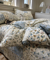YICKYUE - Romantic vintage pastoral flower blue bedding set,twin full queen king cotton home textile bed sheet pillow case quilt cover