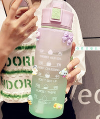 900ml Cute Plastic Sports Water Bottle Gradient Portable Water Cup Time Maker Scale Frosted Travel Outdoor School Drink Bottle