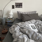 YICKYUE - 100%Cotton Stripe Pattern Bedding Set Water Wash Simple Japanese Men's Room Student Dormitory Master's Room Single/Twin/Queen
