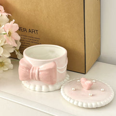 YICKYUE - Creative Bow Ceramic Pearl Jewelry Box Cute Painted Tabletop Trinket Holiday Gift Girl Cosmetics Storage Jar Home Decoration New