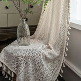 YICKYUE - Bohemian Curtains Crochet Lace Semi Transparent Hollow Knit Handmade Tassel Curtains