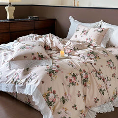 Yickyue Vintage French Romantic white lace Duvet Cover Set 100% Cotton Princess Bedding Set Flowers Quilt Cover Bed Sheet Pillowcases