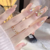 Korean Fake Nails 24Pcs Glossy Press On Nails 2022 3D Butterfly Glitter Diamond Design for Bride Wedding Free Shipping Items