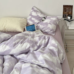 YICKYUE -Simple Cloud Bed Sheet Quilt Cover All Cotton Washed Cotton Four-piece Set
