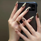 24Pcs/Set French Rhombus Designs False Nail Full Cover Fake Nails with Glue Detachable Wearable DIY Manicure Nail Art Tools