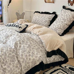 YICKYUE - Winter Bedding Set Cotton and Velvet Warm Four-piece Set Retro Floral Quilt Cover Bed Sheet Pillowcase Bedroom Double Bedding