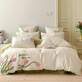 Yickyue Romantic three-dimensional towel embroidery Carnation 100 Cotton 4 Pcs cotton Duvet cover girls' bedding wholesale