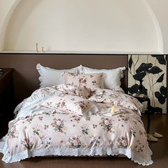 Yickyue Vintage French Romantic white lace Duvet Cover Set 100% Cotton Princess Bedding Set Flowers Quilt Cover Bed Sheet Pillowcases