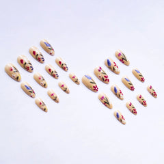 YICKYUE - 24pcs Spring Flower Press on Nails Ins Simple Almond Fake Nail Tips Full Cover Wearable Sweet Korean False Nails for Girls