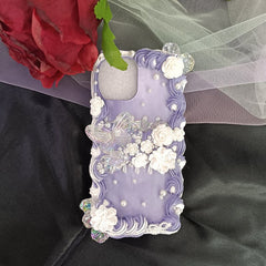 Handmade Customized Case For Samsung Galaxy S21 FE DIY Phone Cover S22ultra Bowknot Flower bling pearl cream shell S20 Girl gift