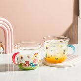 Cute Cartoon Coffee Milk Juice Mug with Scale Transparent High Borosilicate Glass Water Tea Cup INS Kids Adults Breakfast Cup