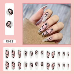 Yickyue 24pcs Butterfly Fake Nail Art Detachable Long Ballerina False Nails with Design Wearable Fake Nails Full Cover Nail Tips Gift