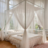 YICKYUE - 1.5*2M White Four Corner Outdoor Camping Mosquito Canopy Net With Storage Bag Insect Tent Protection Bedroom Full Netting