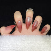YICKYUE - 10pcs Handmade Press on Nails Glitter Gradient Cat Eye False Nails Full Cover Wearable French Almond Fake Nail Tips for Girls