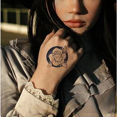 YICKYUE - 1pc Realistic Black Rose Flower Temporary Tattoos Fake Waterproof Tatoo Body Art Arm Leg Floral Peony Bloosom Tattoo Stickers