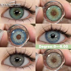 YICKYUE - 1Pair Fashion Color Contact Lenses With Prescription Myopia Lenses Green Lenses Blue Eye Lens Yearly Use Eye Contacts
