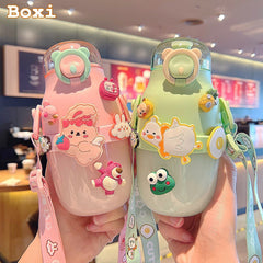 480 ML Kawaii Children's Straw Water Bottles For Girls Baby Summer Portable Cute Plastic Outdoor School Drink Water Cup BPA Free