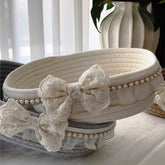 YICKYUE - Retro Lace Storage Box Cotton Rope Desktop Storage Organizer Korean Romantic Bow Pearl Decoration Home Porch Storage Basket