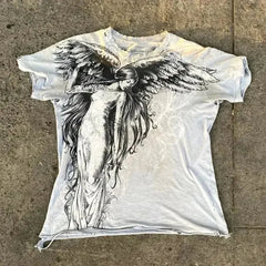 Hearujoy Y2K Affliction T shirt Men Women Hip Hop skull Printed Round Neck Oversized T shirt Short Sleeved Goth Clothing Tops Streetwear