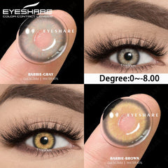 YICKYUE - Myopia Lens Contact Lenses 1Pair Colored Contacts with Degree Lens Gray Lenses Brown Eye Lenses Yearly Natural Contacts
