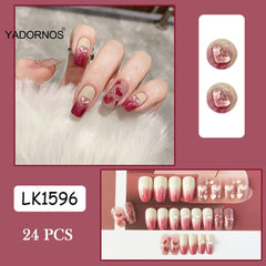 Press On Nail Tips Gradient Heart Sweet Full Cover Fake Nail Tips For Women Girl 24pcs Artificial Nails Jelly Gel Wholesale Item