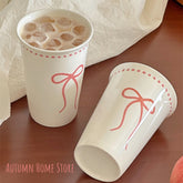 YICKYUE - Pink Polka Dot Bow Holding Cup Bone Porcelain Coffee Cup Water Cup Gift Mugs Coffee Cups