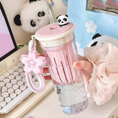 YICKYUE - 650ml Kawaii Sakura And Panda Water Bottle With Filter Cute Tritan Sport Ice Coffee Tea Juice Cups Gym Bottle For Girl Women