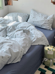 YICKYUE - Korean Style Floral Cotton Bedding Set - 4PC Romantic Duvet Cover & Pillowcases | Ins Aesthetic