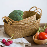 MDZF SWEETHOME Storage Basket Straw Ratt Basket Bread Vegetable Fruit Egg Kitchen Living Room Desktop Storage Basket With Handle