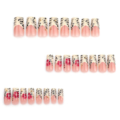 YICKYUE - 24pcs Autumn Leopard print False Nails French Ballet Fake Nail Tips Wearable Full Cover Red Flower Spice Girls Press on Nails