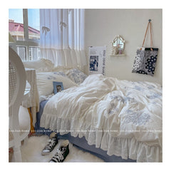 Yickyue Secret Garden French Retro Embroidery All Cotton Washed Cotton Four-Piece Cotton Quilt Cover Bed Sheet Bed