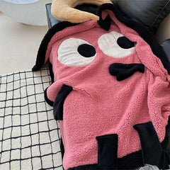 YICKYUE - Cute Big Eyes Embroidered Lamb Fleece Blanket Warm Cartoon Casual Sofa Blanket Skin Friendly Soft Shawl Cover Blanket