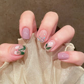 24pcs/box Lovely Cute Flower Fairy Style Fake Nails Full Cover Nails Long Nail With Glue Presson Nails Packaging Wearable Nail