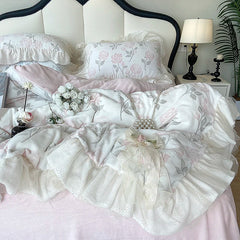 YICKYUE - Vintage French Romantic Lace Ruffles Carved Velvet Winter Bedding Set Single Queen King Size Duvet Cover Bed Sheet Pillowcases