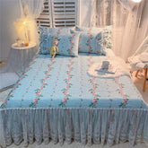 French elegant Princess style Ruffle Lace Bed Skirt Pillow shams soft 100%Cotton Farmhouse Floral Quilted Bedspread 3/5pcs