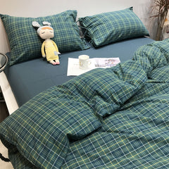 YICKYUE - Classic vintage blue green geometric plaid bedding set,cotton twin full queen King home textile bed sheet pillowcase quilt cover