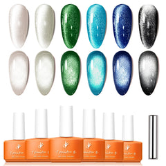 YICKYUE Cat Eye Nail Gel Set,Holographic Magnetic Gel Polish,Soak Off UV/LED 6 Colors Nail Art Kit with Magnet Stick,for Manicure Salon